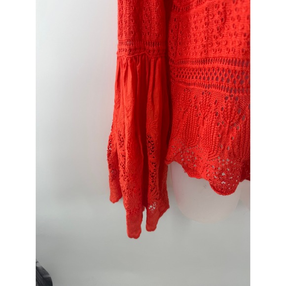 Free People Coral Crochet Knit Lace Bell Sleeve Boho Shirt Womens XSmall - Picture 4 of 9